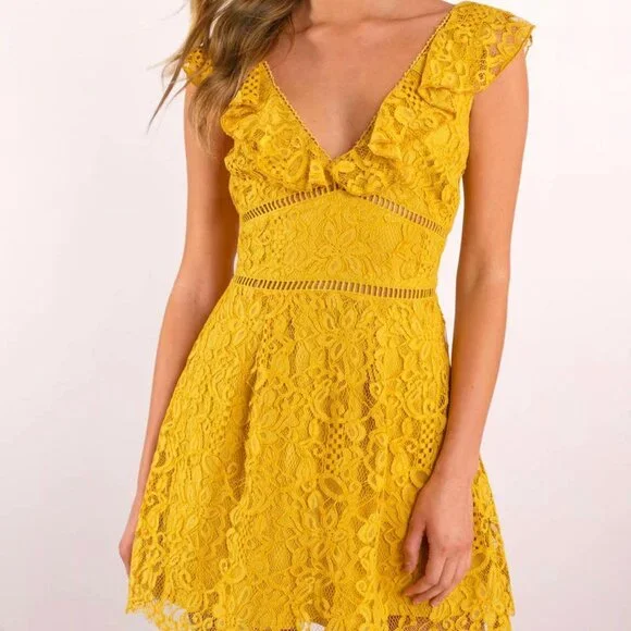 Tobi Dresses | New! Tobi Callie Ruffle Lace Skater Dress | Color: Yellow | Size: M | Pinkposhdahlia's Closet